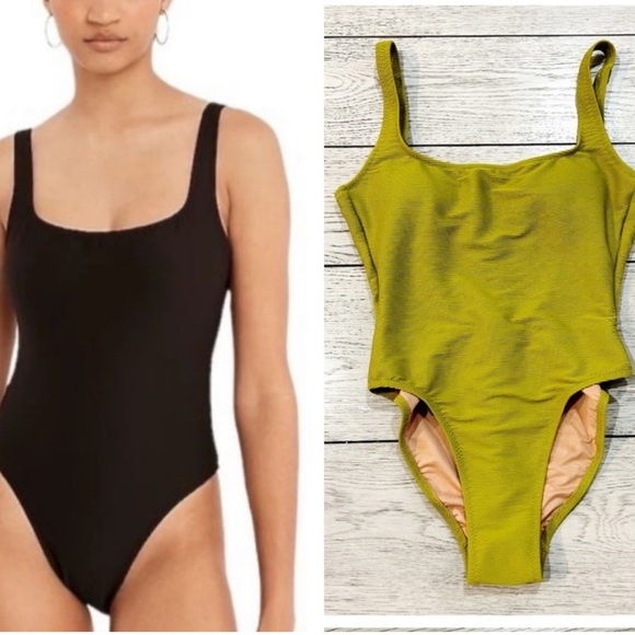 J. Crew Long Torso Ribbed Squareneck Green One Piece Swimsuit Sleek Design - Picture 1 of 14
